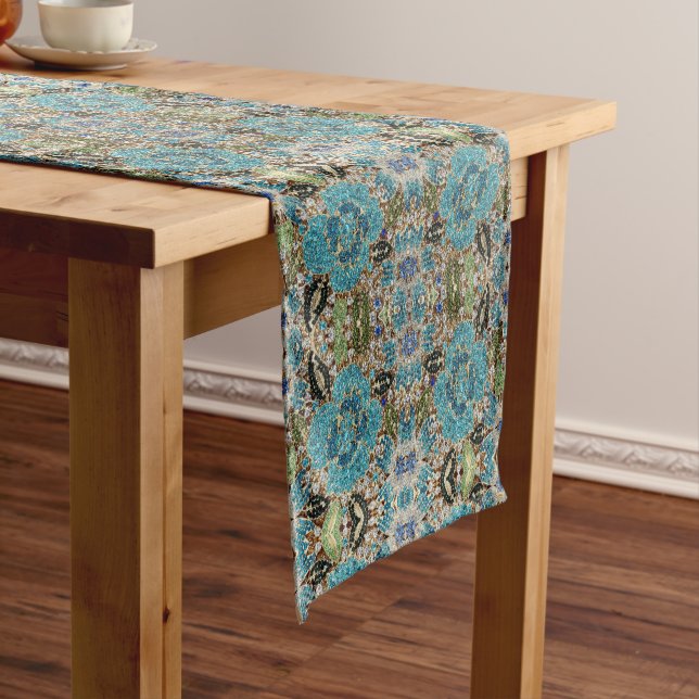 Chemin De Table Moyen gris argenté turquoise turquoise bleu bohème (In Situ)