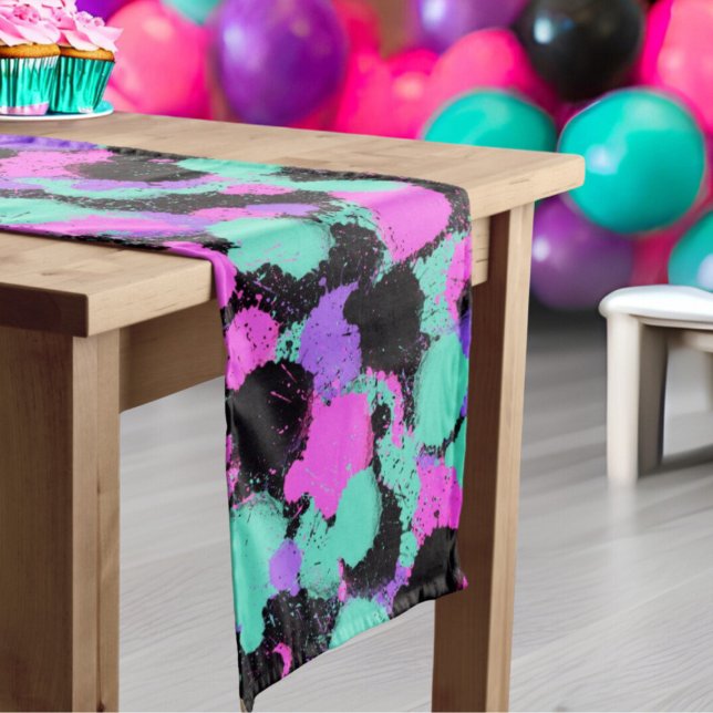 Chemin De Table Moyen Grunge Paint Splatter rose pourpre Turquoise Anniv (Créateur téléchargé)