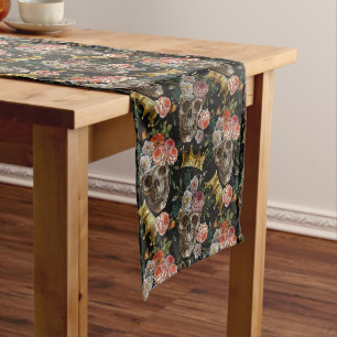 Chemin De Table Moyen Halloween gothique Gothique Crâne d'or de la Couro