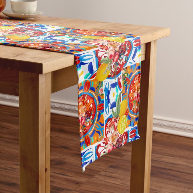 Chemin De Table Moyen italien, été, agrumes, motifs floraux   (In Situ)