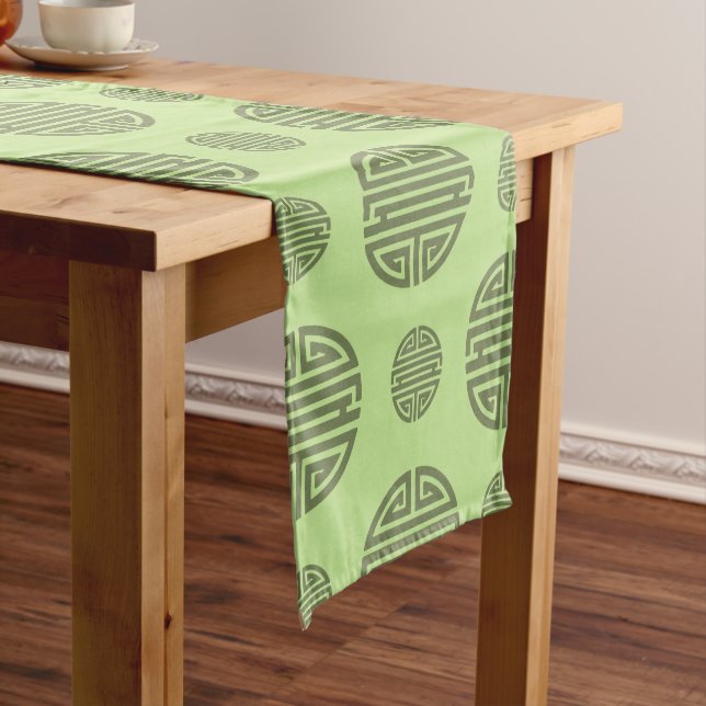 Chemin De Table Moyen Jade Green Chinese Shou Longevity Character (In Situ)