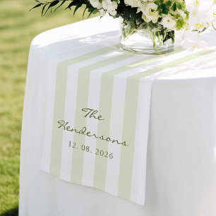 Chemin De Table Moyen Mariage à rayures vert olive