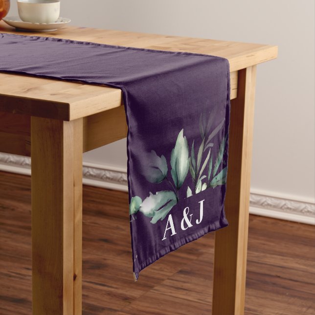 Chemin De Table Moyen Mariage de Monogramme vert moderne violet (In Situ)