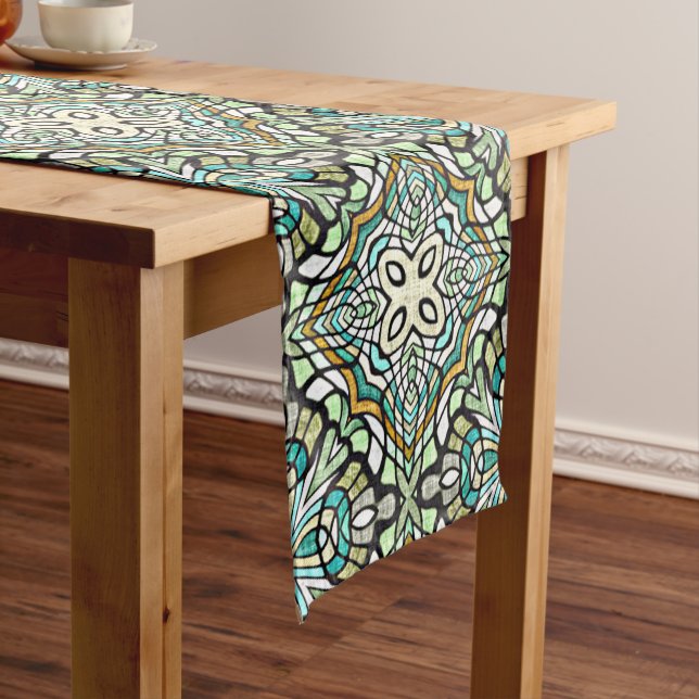Chemin De Table Moyen Mint Vert Turquoise Hip Bohemian Bali Art Motif (In Situ)