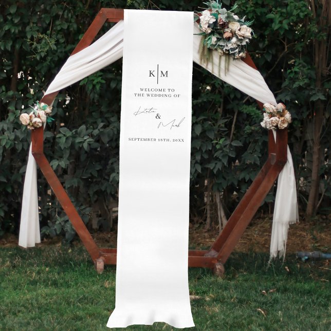 Chemin De Table Moyen Modern Welcome To Our Wedding Fabric Sign  (Modern Welcome To Our Wedding Fabric Sign Medium Table Runner)