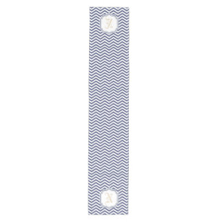 Chemin De Table Moyen Monogramme Chevron Marine Navy