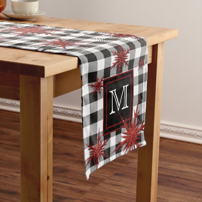 Chemin De Table Moyen Monogramme Noir Blanc Plaid Parties scintillant ro (In Situ)