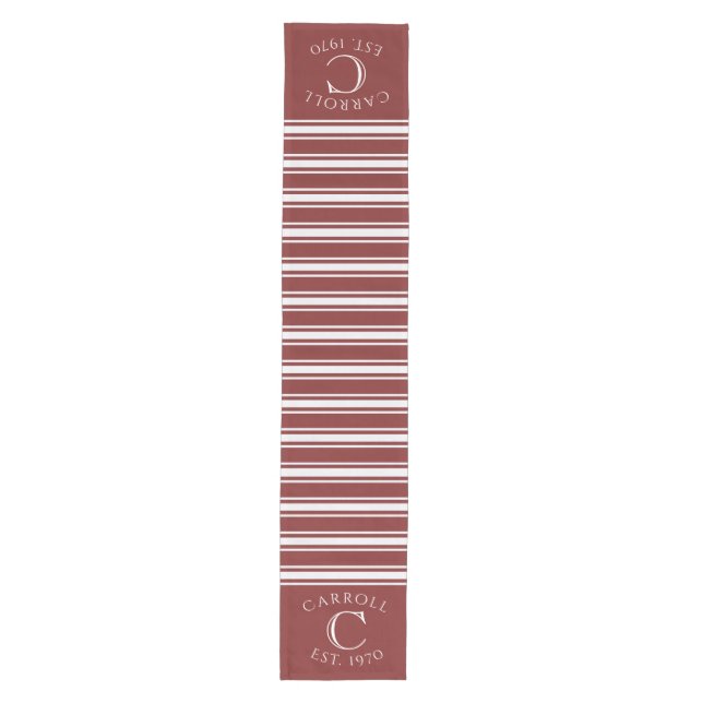 Chemin De Table Moyen Monogrammed Double Striped | Cranberry (Devant)