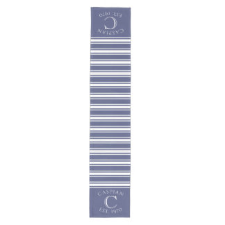 Chemin De Table Moyen Monogrammed Double Striped | Navy Blue 