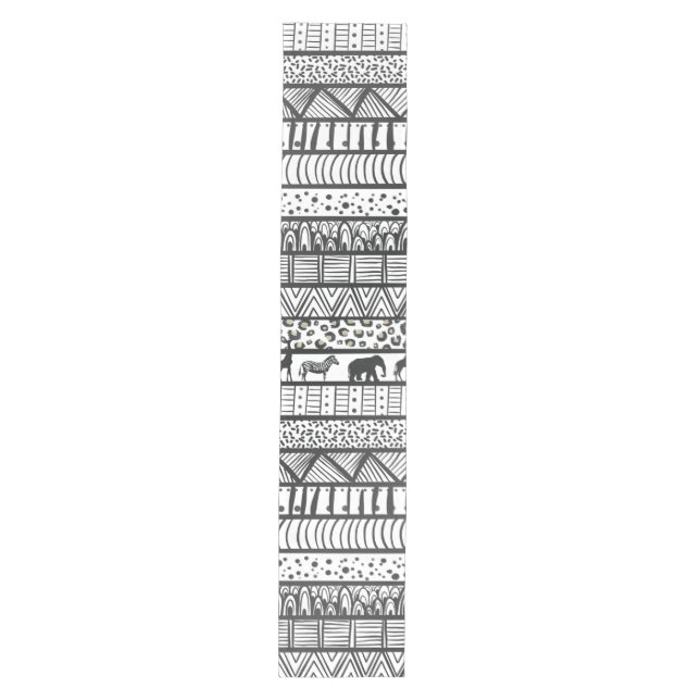 Chemin De Table Moyen Motif africain tribal noir blanc (Devant)