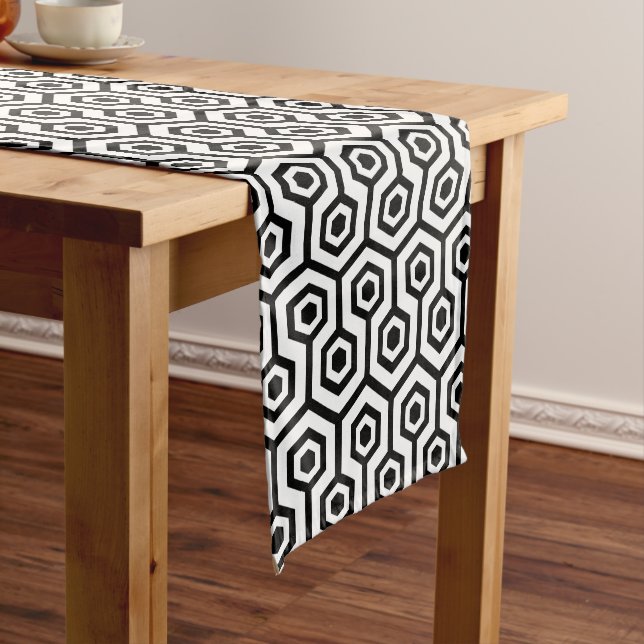 Chemin De Table Moyen Motif géométrique octogone noir et blanc (In Situ)