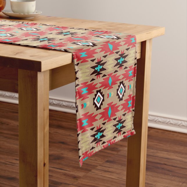 Chemin De Table Moyen Motif Red Turquoise Native American Vision (In Situ)