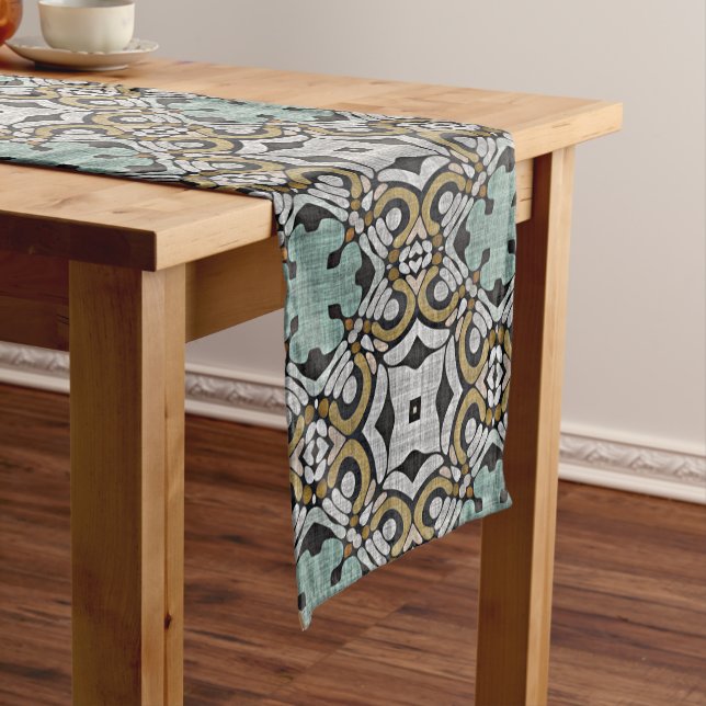 Chemin De Table Moyen Mustard Brown Turquoise vert gris noir tribu Art (In Situ)