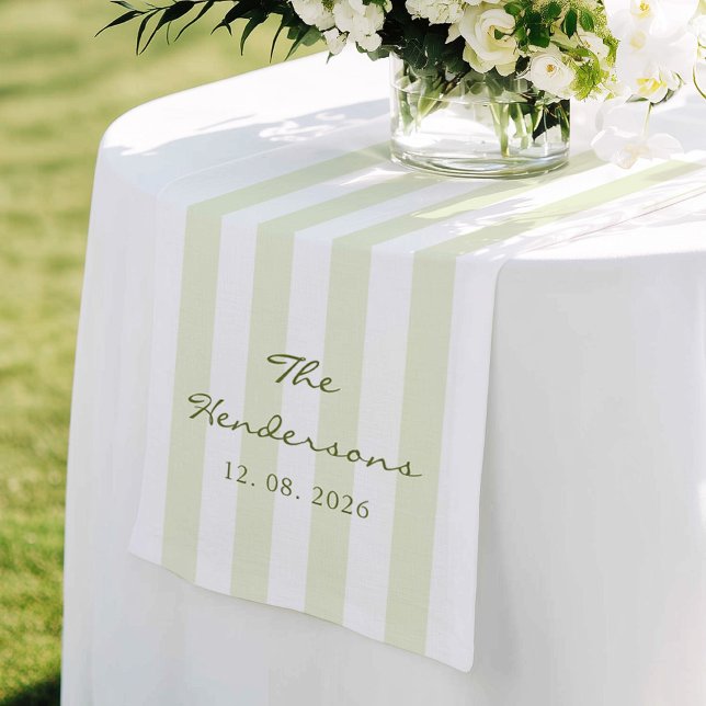 Chemin De Table Moyen Olive Green Stripe Wedding (Créateur téléchargé)