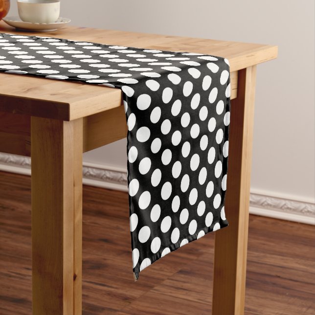 Chemin De Table Moyen Pois noirs et blancs, Motif Polka (In Situ)