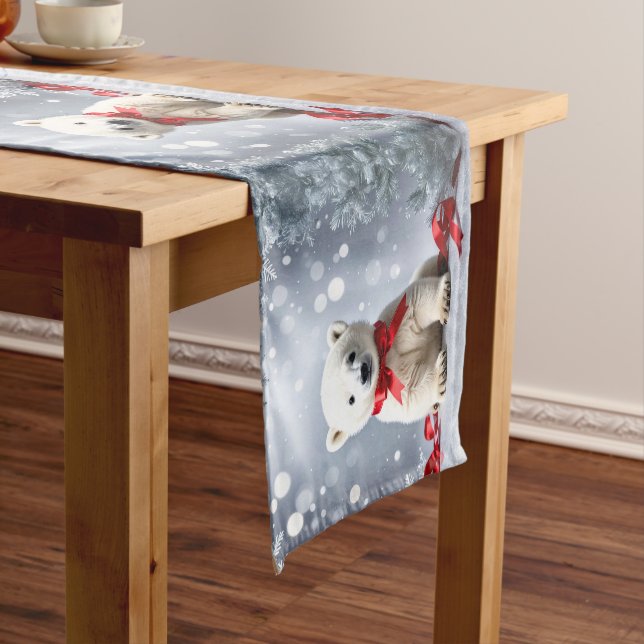 Chemin De Table Moyen Polar Bear Christmas Holiday Table Runner (In Situ)