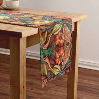 Chemin De Table Moyen Récolte d'automne Citrouilles Vintages et feuillag