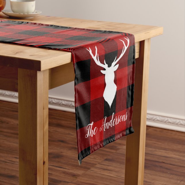 Chemin De Table Moyen Red Buffalo Plaid & Deer | Nom personnel Cadeau (In Situ)