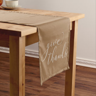 Chemin De Table Moyen Remerciez White Script sur Thanksgiving Brown
