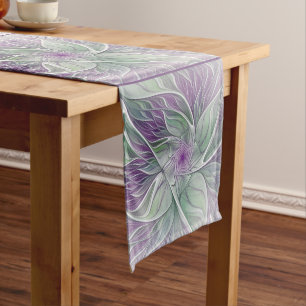 Chemin De Table Moyen Rêve de fleurs, Abstrait violet vert Fractal Art