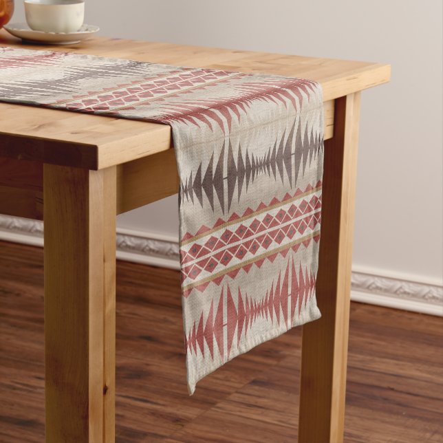 Chemin De Table Moyen Rouille Rouge Taupe Beige Dark Brown Tribal Art (In Situ)