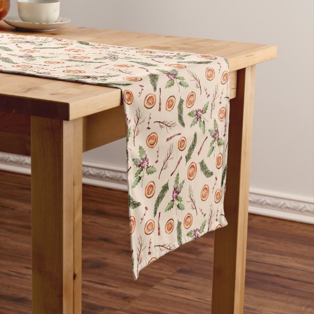 Chemin De Table Moyen Rustique Noël Botanique et Motif d'épices (In Situ)