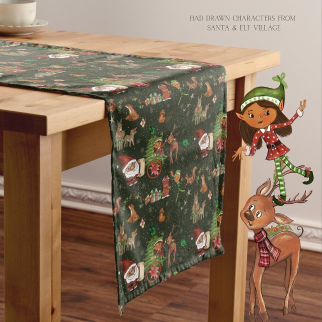 Chemin De Table Moyen Santa & Elf Village Whimsical Holiday  (Santa & Elf Village Whimsical Holiday Medium Table Runner)