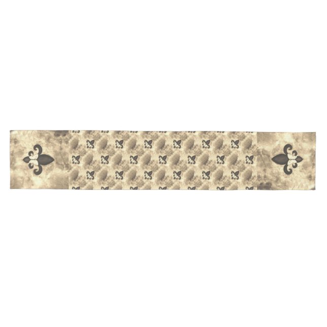 Chemin De Table Moyen Sepia Butterfleur | Tan Butterfly on Fleur de Lis (Horizontal)