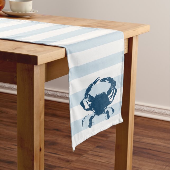 Chemin De Table Moyen Stripes nautiques et crabe bleu (In Situ)