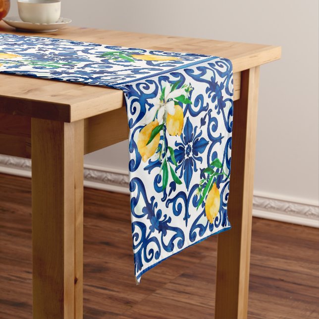 Chemin De Table Moyen style italien, mosaïque, bleu, citron, (In Situ)