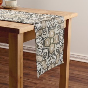 Chemin De Table Moyen Taupe Brown Gris Beige Hip Bohême Art Motif