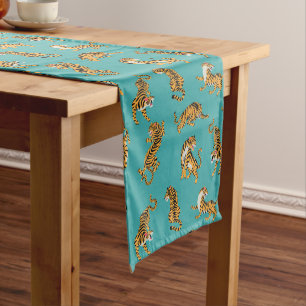 Chemin De Table Moyen Tiger sur Motif Turquoise
