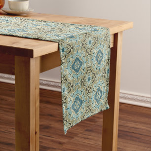 Chemin De Table Moyen Vert gris Turquoise bleu ocre Hip Bohême Bali Art