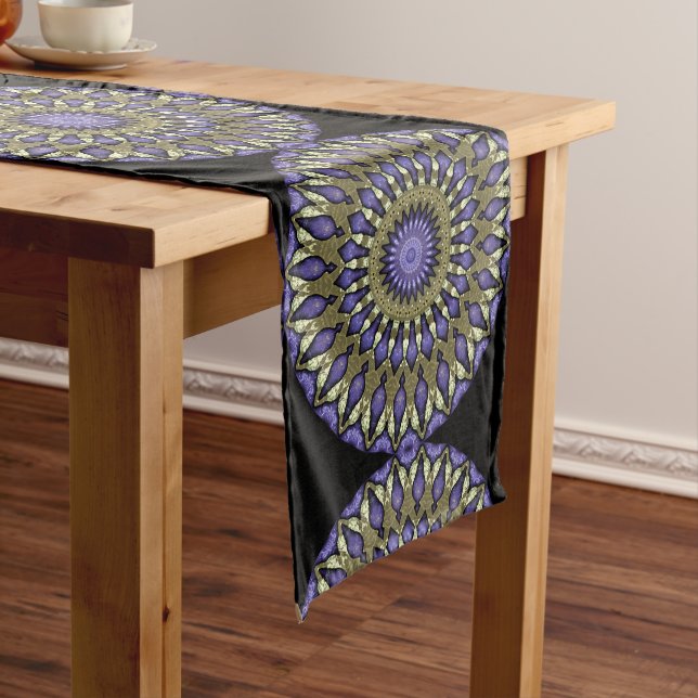 Chemin De Table Moyen Violet noir violet Faux or Mandala Motif (In Situ)