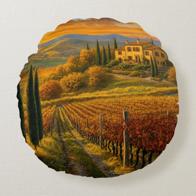 Chemin de vigne doré – Coussin rond (Devant)