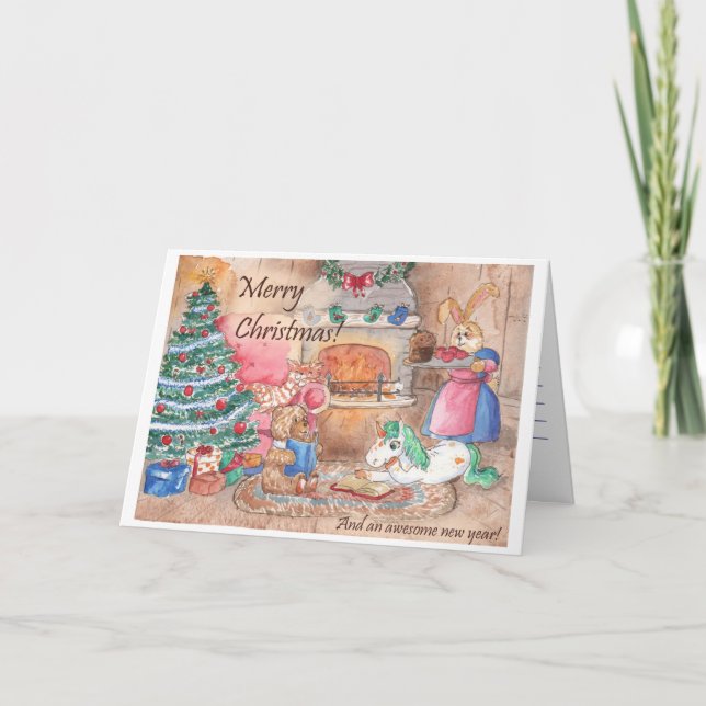 Cheminée de carte de Noël Fantastique de famille (Devant)