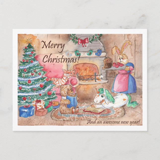 Cheminée de carte de Noël Fantastique famille (Devant)