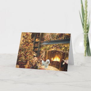 Cheminée de la carte de Noël Bichon Frise