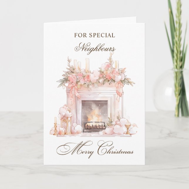 Cheminée de Noël Voisins Carte de vacances (Devant)