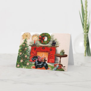 Cheminée et carte de Noël écossaise Terrier