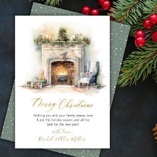 Cheminée Watercolor Non Photo Cartes de Noël