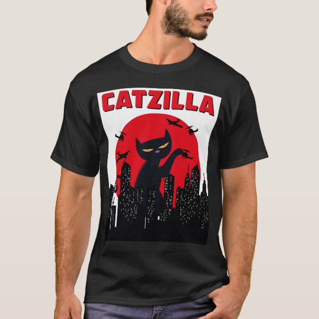 Chemise Chat Funny Catzilla, T-shirt Chat Funny, C (Devant)