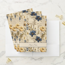 Élégant motif floral bleu jaune