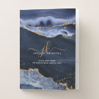 Marine Blue Agate Geode Gold Script Monogramme