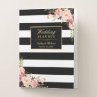 Wedding planner rose Floral noir rayures blanches