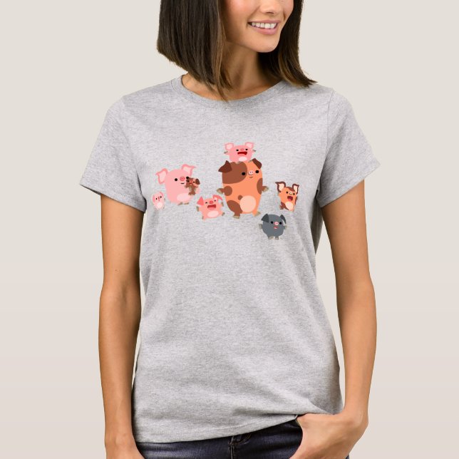 Chemise T-shirt Femme de la famille des cochons en (Devant)