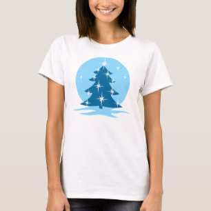 Chemises de Noël bleues de la dame T-shirt Arbre b