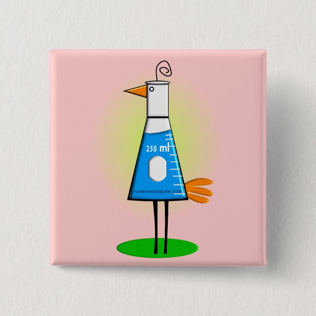 Chemist "Beeker Bird" Gifts 2 Inch Square Button (Front)