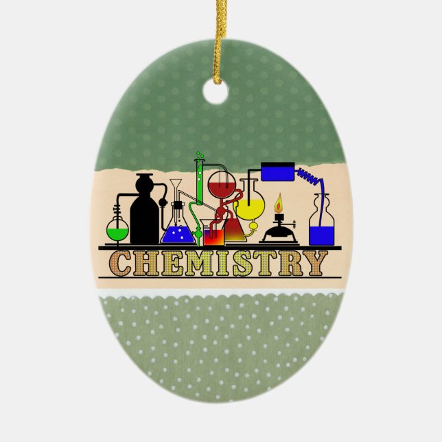 CHEMISTRY BEAKERS AND FLASKS LOGO CERAMIC ORNAMENT (Front)