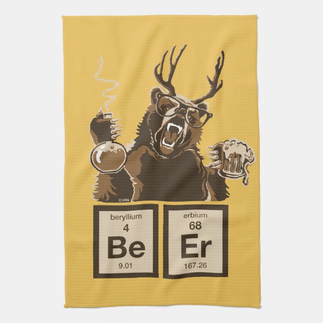 Chemistry bear discovered beer kitchen towel (Vertical)